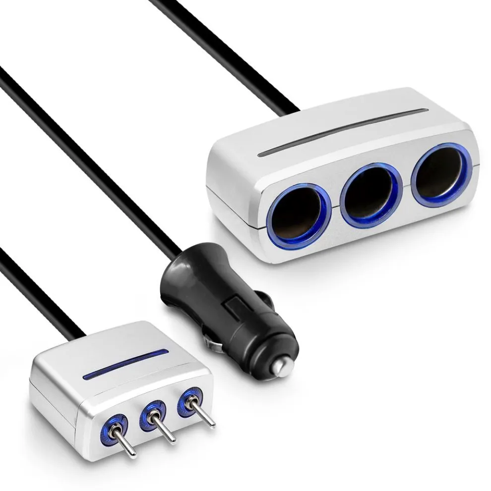 Car Cigarette Lighter Multiplier 3-Port Power Control 12V-24V