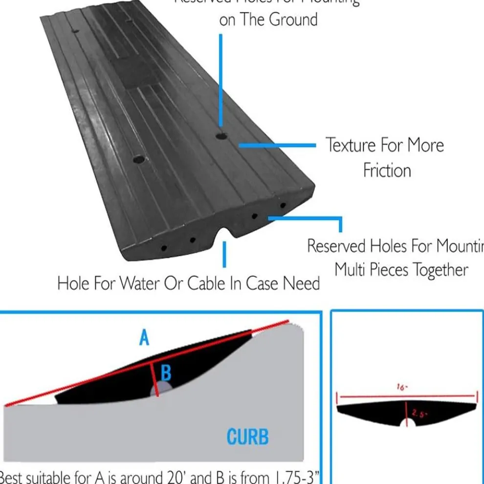 Car Driveway Ramps 3-Pack, Heavy Duty Rubber, 12ft Length, Waterproof