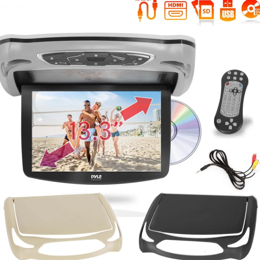 Car Roof DVD Player 13.3" Flip-Down Screen HDMI USB Grey