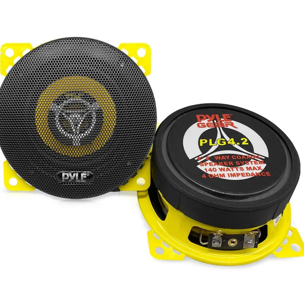 Car Speaker Pair 140W 2-Way Coaxial Yellow Poly Cone 4"