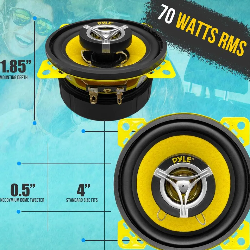 Car Speaker Pair 140W 2-Way Coaxial Yellow Poly Cone 4