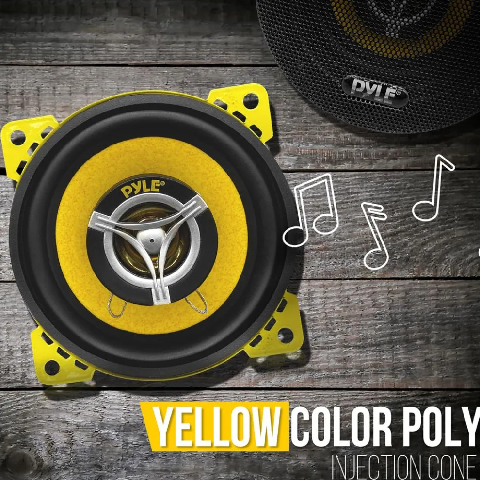 Car Speaker Pair 140W 2-Way Coaxial Yellow Poly Cone 4