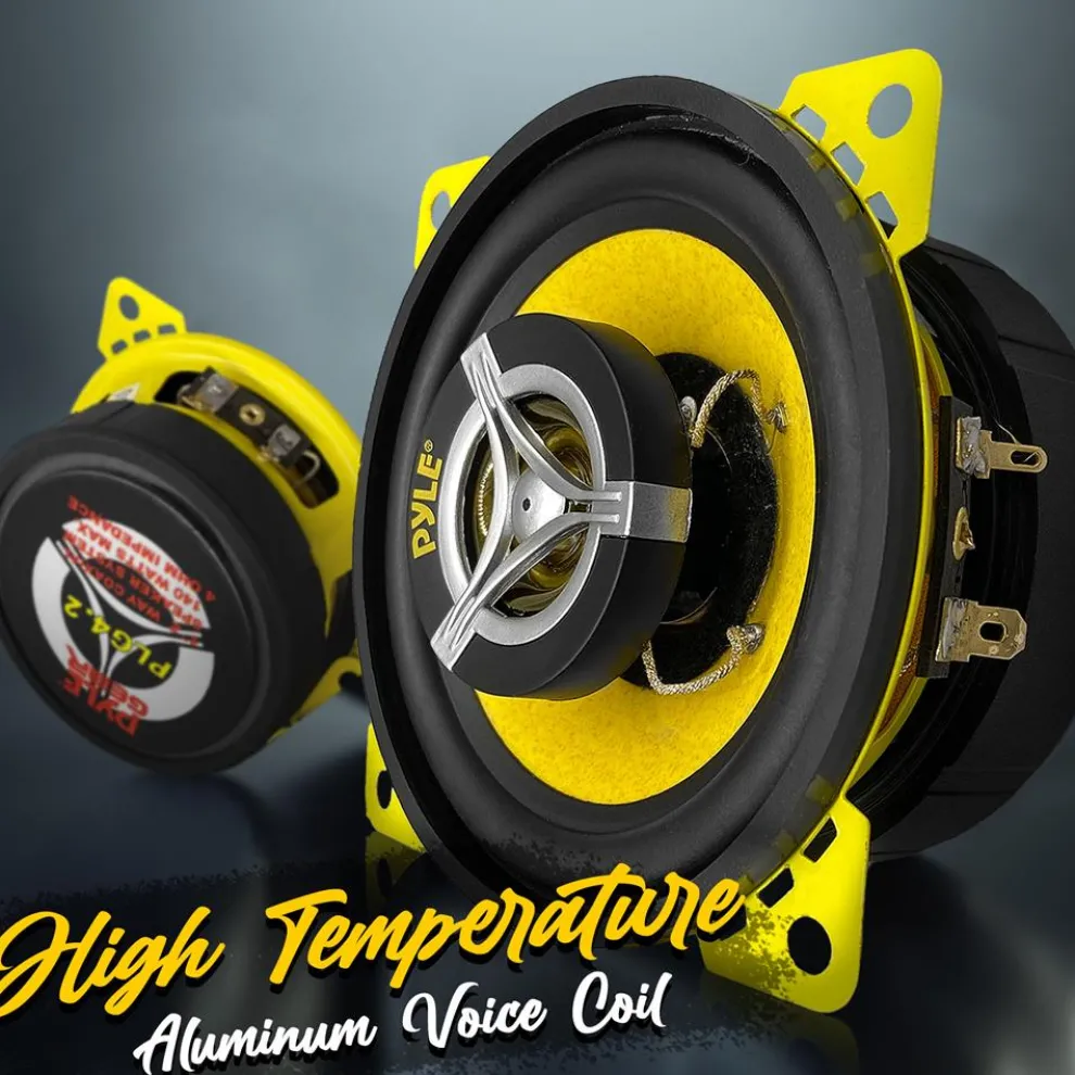 Car Speaker Pair 140W 2-Way Coaxial Yellow Poly Cone 4