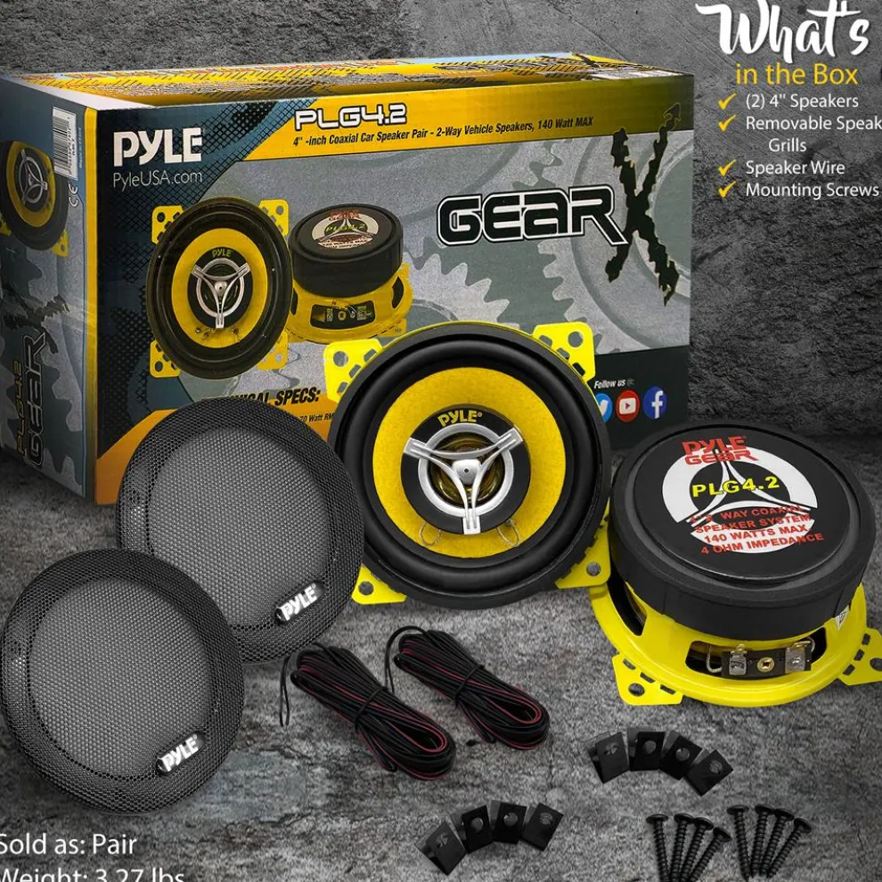 Car Speaker Pair 140W 2-Way Coaxial Yellow Poly Cone 4