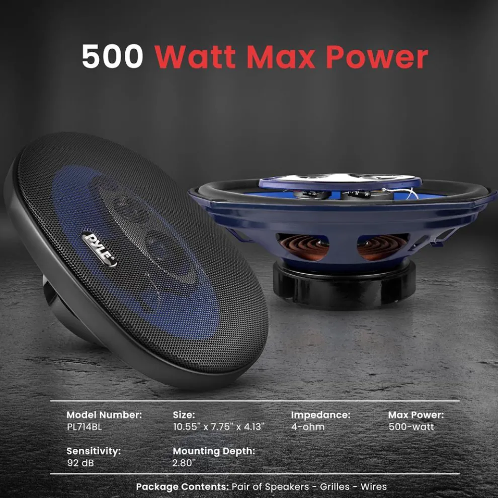Car Speakers 500W 4-Way Butyl Rubber Surround Blue Pair