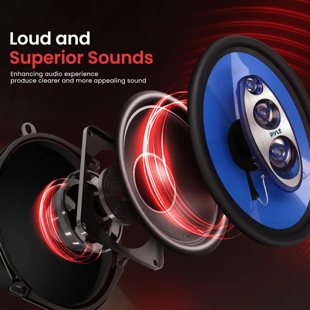 Car Speakers 500W 4-Way Butyl Rubber Surround Blue Pair