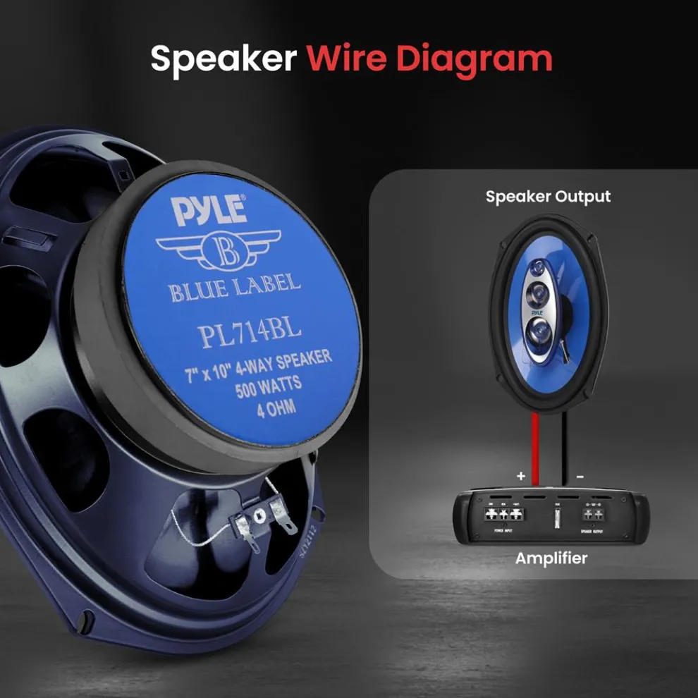 Car Speakers 500W 4-Way Butyl Rubber Surround Blue Pair