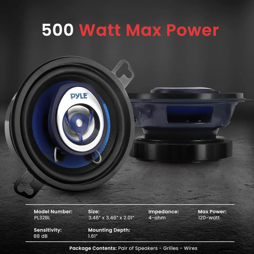 Car Stereo Speakers 120W Low Distortion Blue Poly Cone 3.5