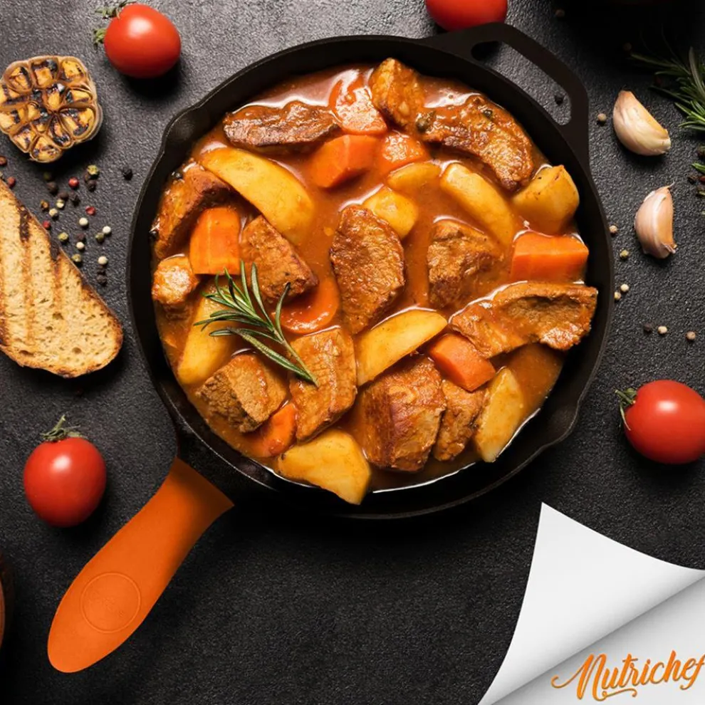 Cast Iron Skillet Set, Nonstick, Pre-Seasoned, Silicone Handles, Orange