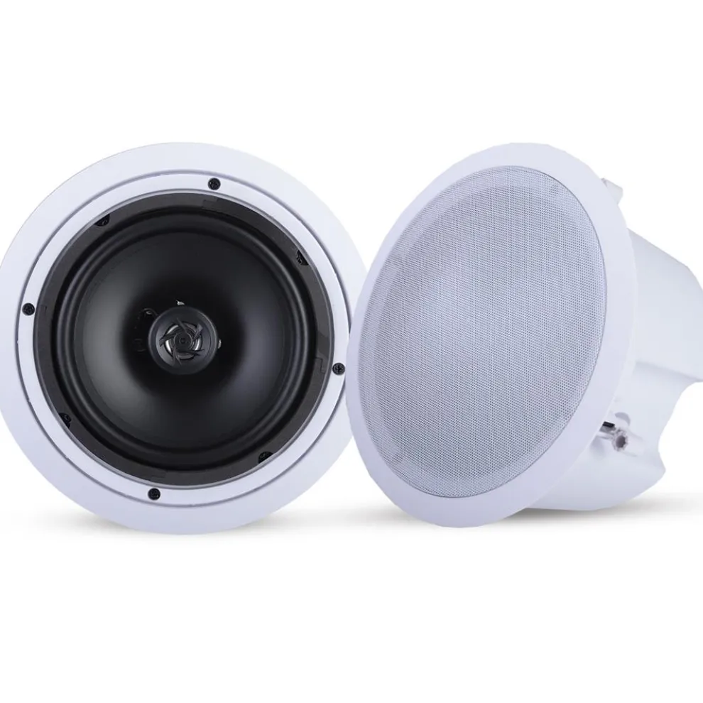 Ceiling Wall Speaker Pair 250W Deep Bass 8" Enclosure White