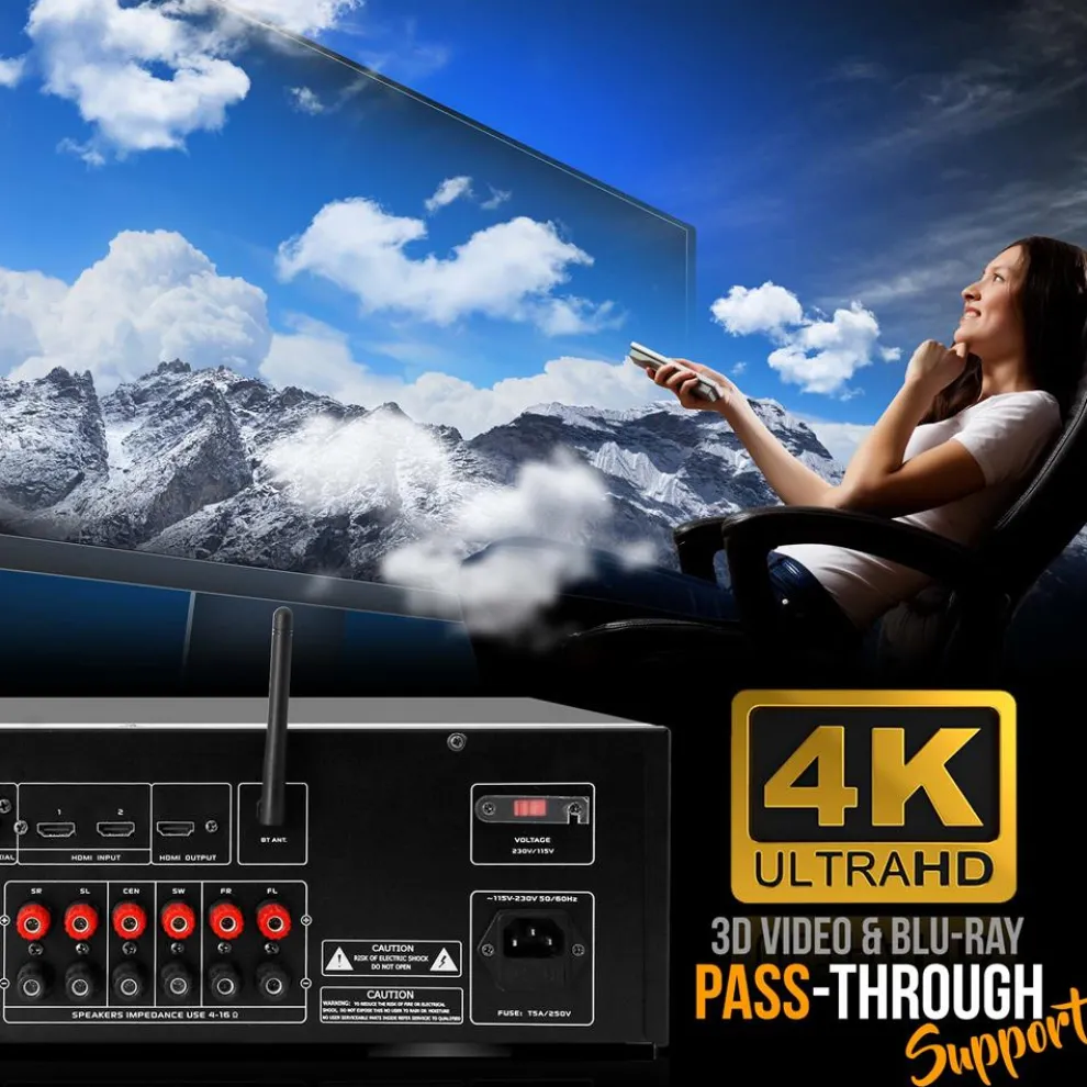 5.2-Ch Home Theater Receiver 1000W 4K Support Bluetooth Streaming