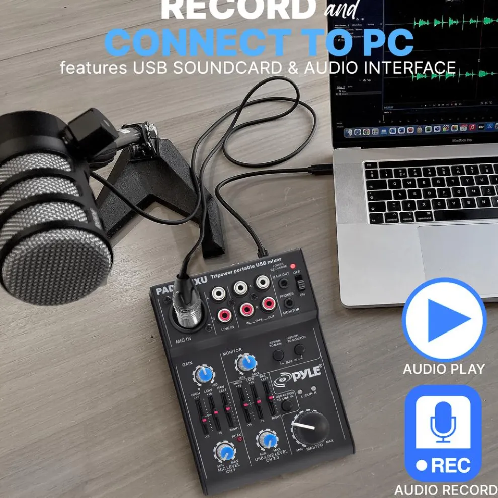 5-Channel Audio Mixer - Low Noise USB Interface - 18V Phantom Power