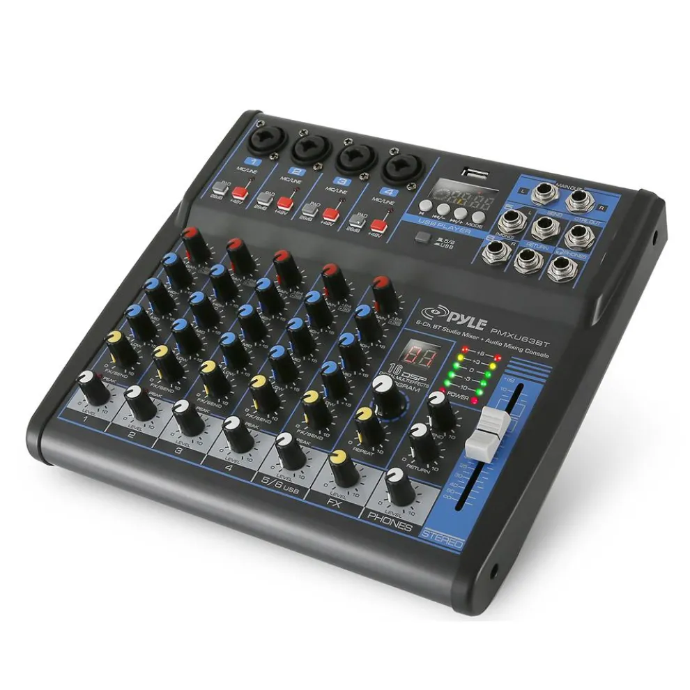 6-Channel Audio Mixer - Bluetooth Streaming - 48V Phantom Power