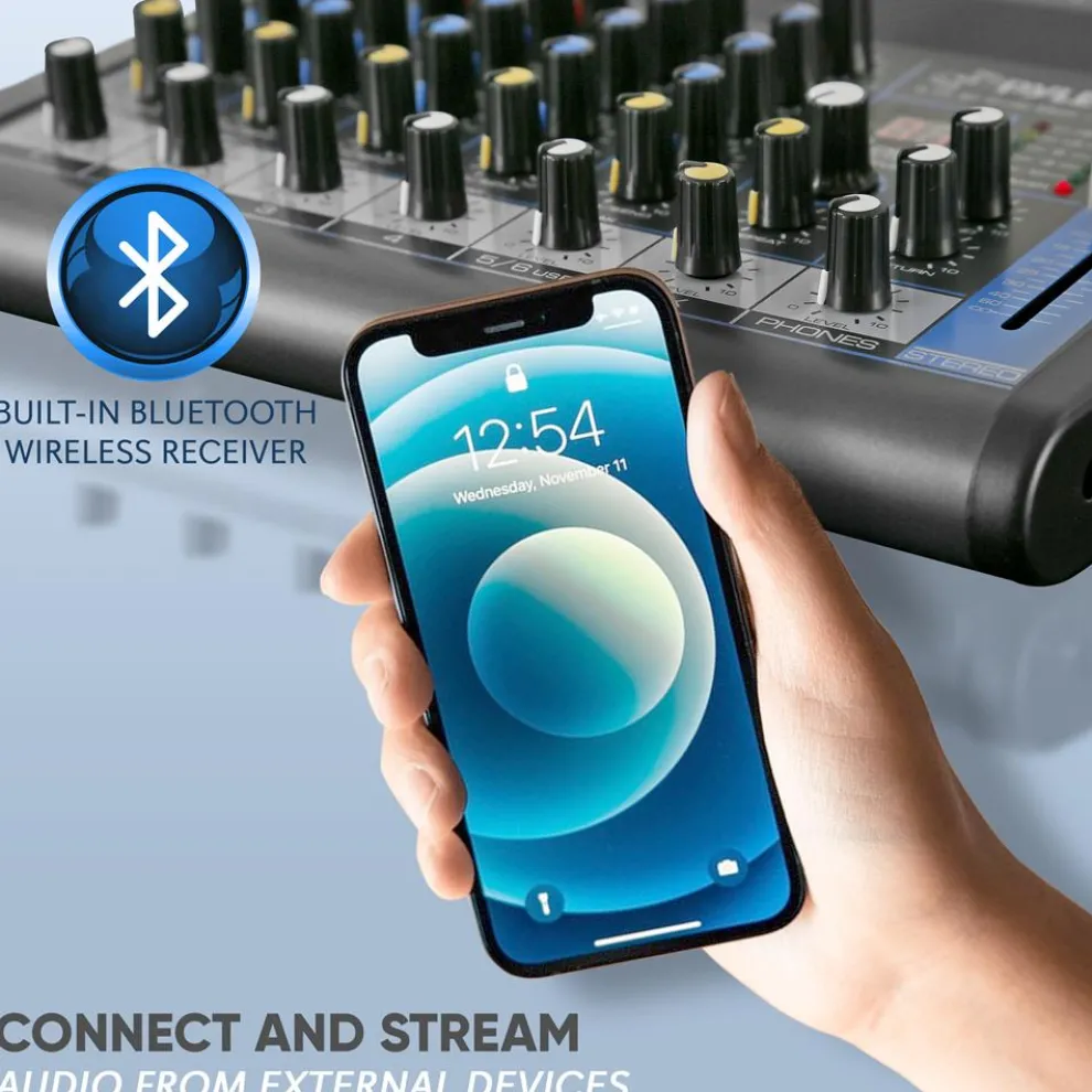 6-Channel Audio Mixer - Bluetooth Streaming - 48V Phantom Power