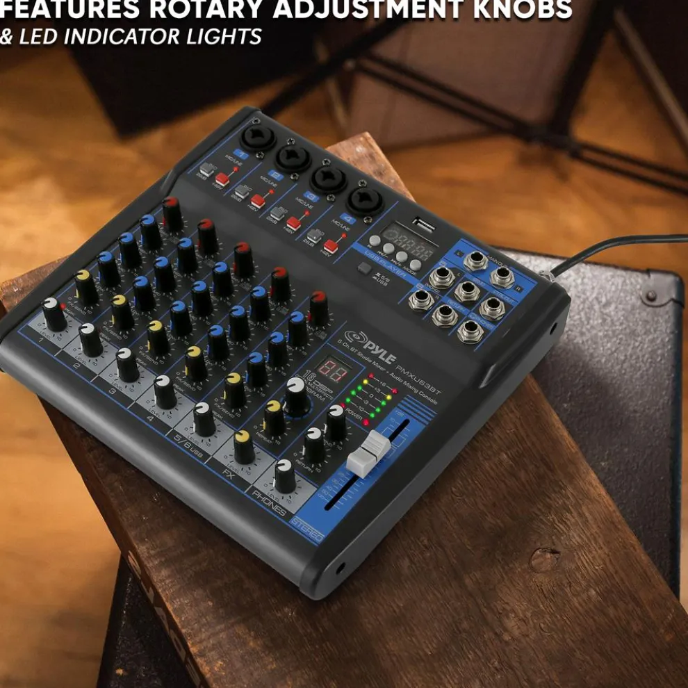 6-Channel Audio Mixer - Bluetooth Streaming - 48V Phantom Power