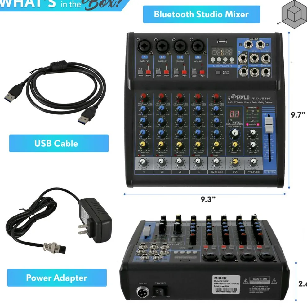 6-Channel Audio Mixer - Bluetooth Streaming - 48V Phantom Power