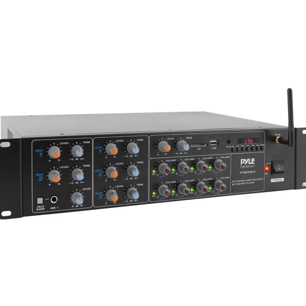 8-Channel Bluetooth Amplifier 4000W Multi-Zone Mixer with USB/AUX