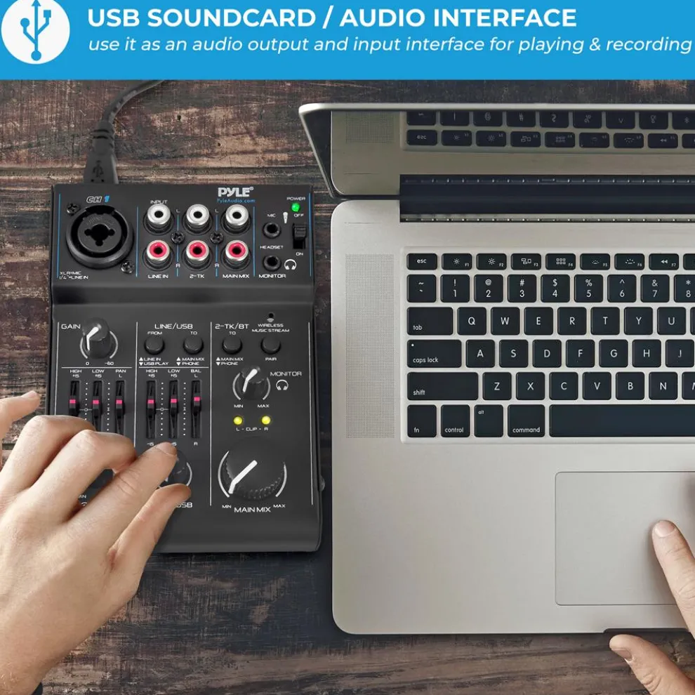 3-Channel Bluetooth Audio Mixer - Wireless Streaming, 18V Phantom Power