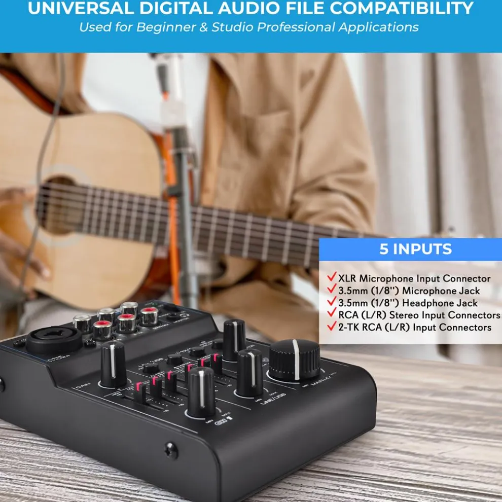 3-Channel Bluetooth Audio Mixer - Wireless Streaming, 18V Phantom Power