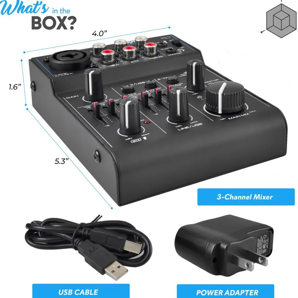 3-Channel Bluetooth Audio Mixer - Wireless Streaming, 18V Phantom Power