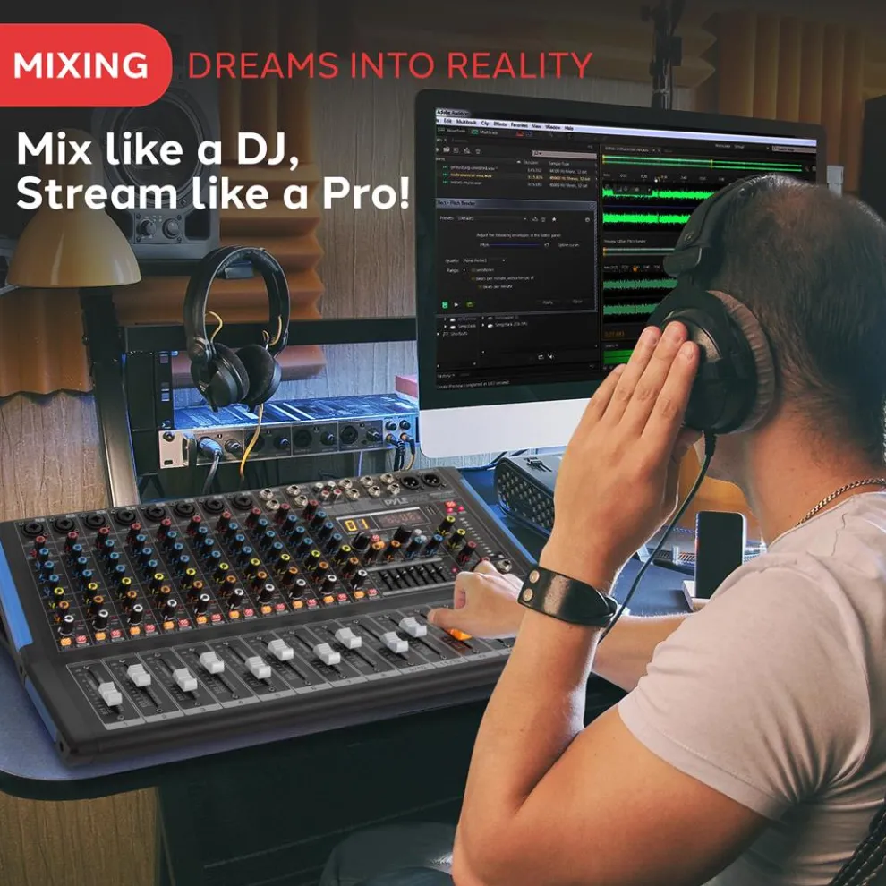 12-Channel Bluetooth Studio Mixer - USB Recording, 7-Band EQ, 48V Power