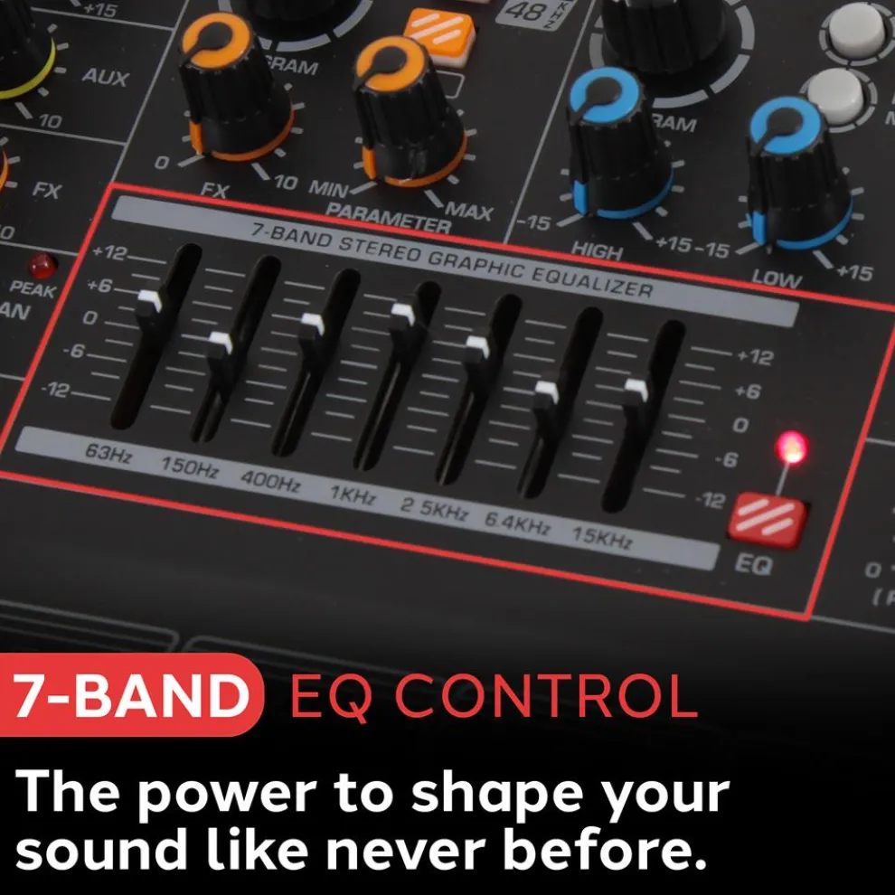 12-Channel Bluetooth Studio Mixer - USB Recording, 7-Band EQ, 48V Power