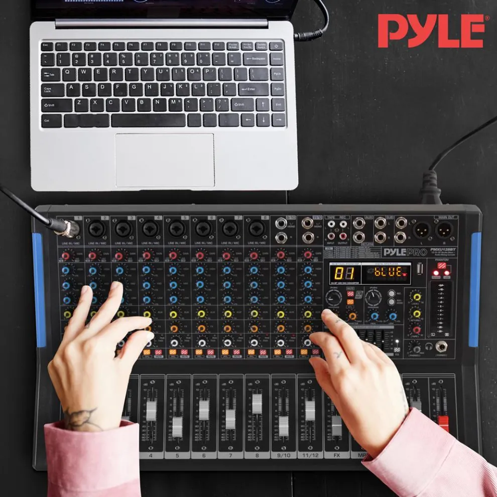 12-Channel Bluetooth Studio Mixer - USB Recording, 7-Band EQ, 48V Power