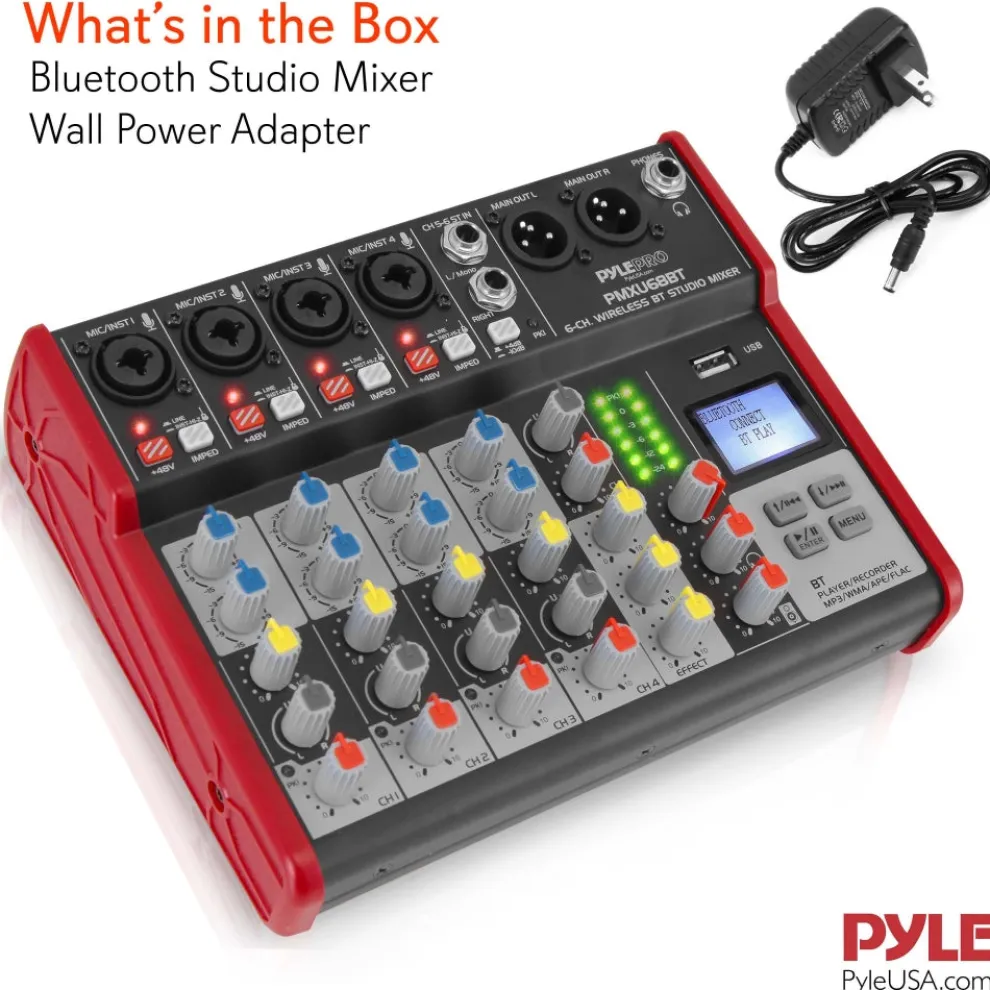 6-Channel Bluetooth DJ Mixer - Pro Audio, USB Interface, Phantom Power