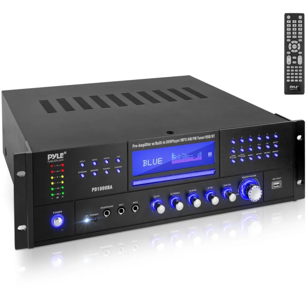 4-Channel Bluetooth Amplifier 1000W - CD/DVD Player, USB, FM Radio