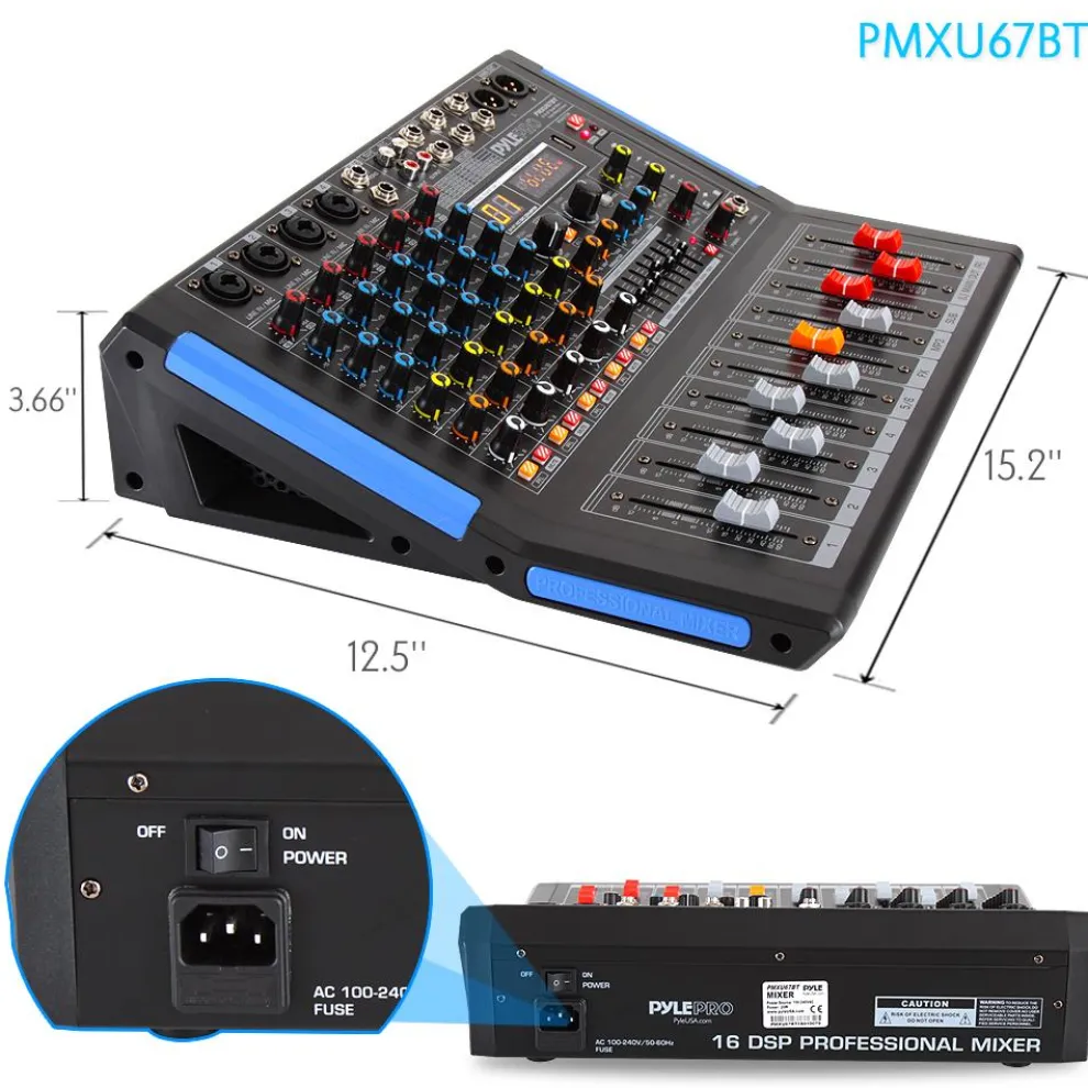 6-Channel Bluetooth Mixer - Pro Audio Control, 16 DSP Effects, USB Input