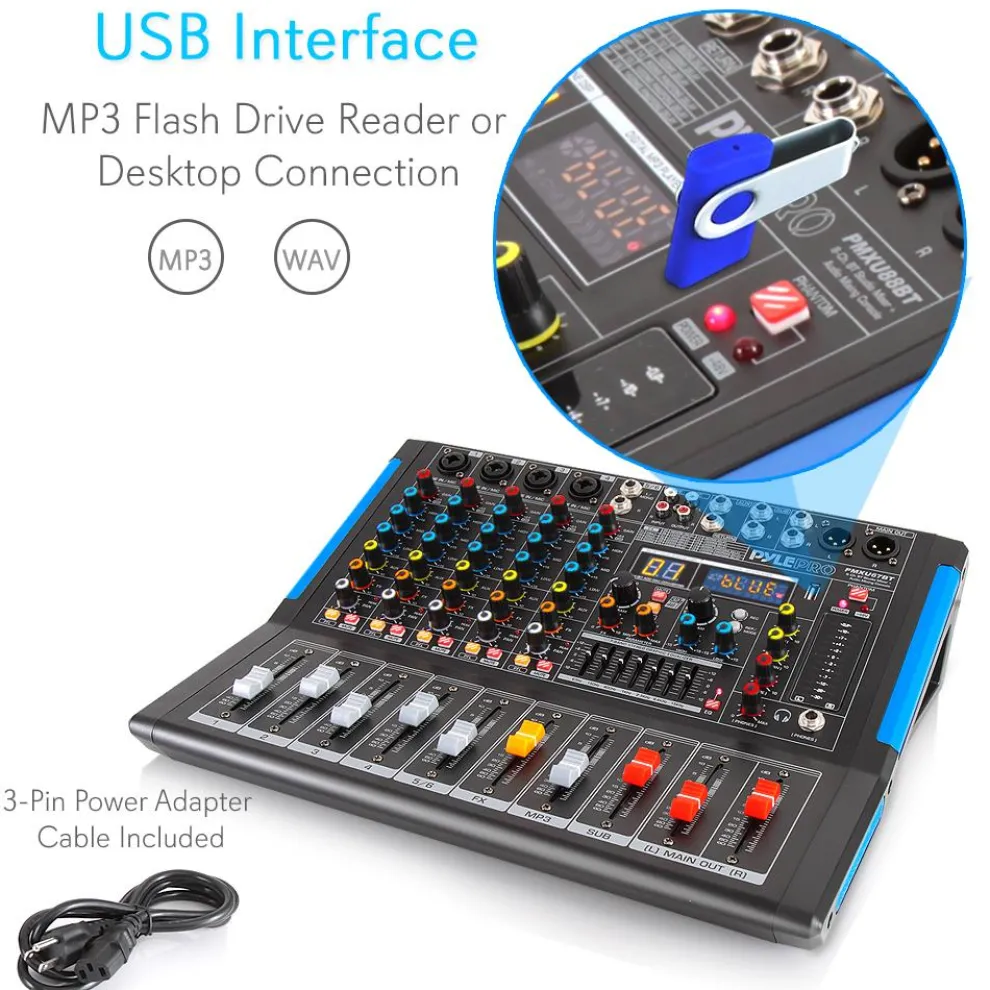 6-Channel Bluetooth Mixer - Pro Audio Control, 16 DSP Effects, USB Input