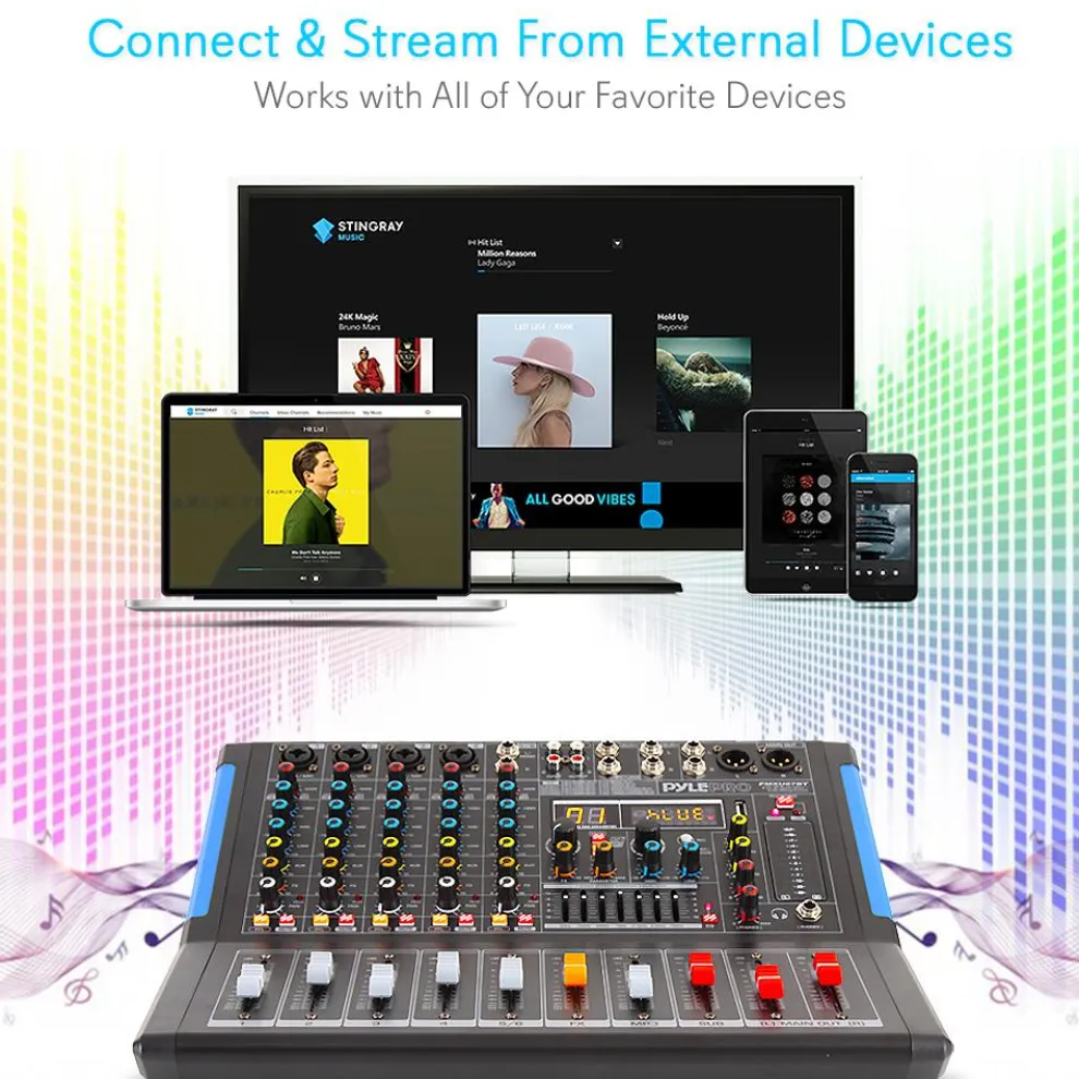 6-Channel Bluetooth Mixer - Pro Audio Control, 16 DSP Effects, USB Input