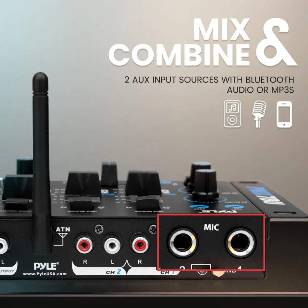 3-Channel Bluetooth DJ Mixer, Wireless Streaming, USB Reader, Blue