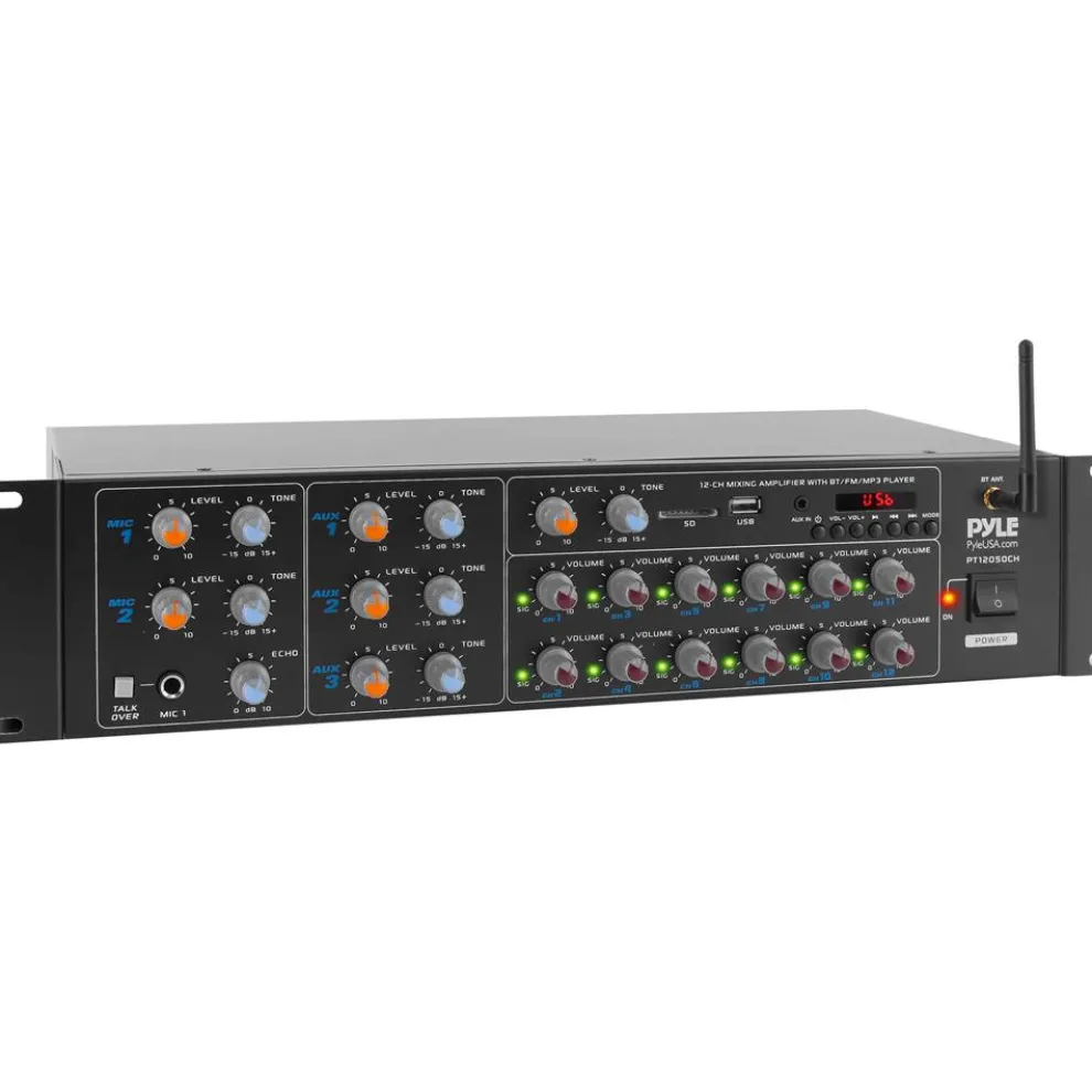 12-Channel Bluetooth Amplifier 6000W Multi-Zone Mixer with USB/SD/AUX