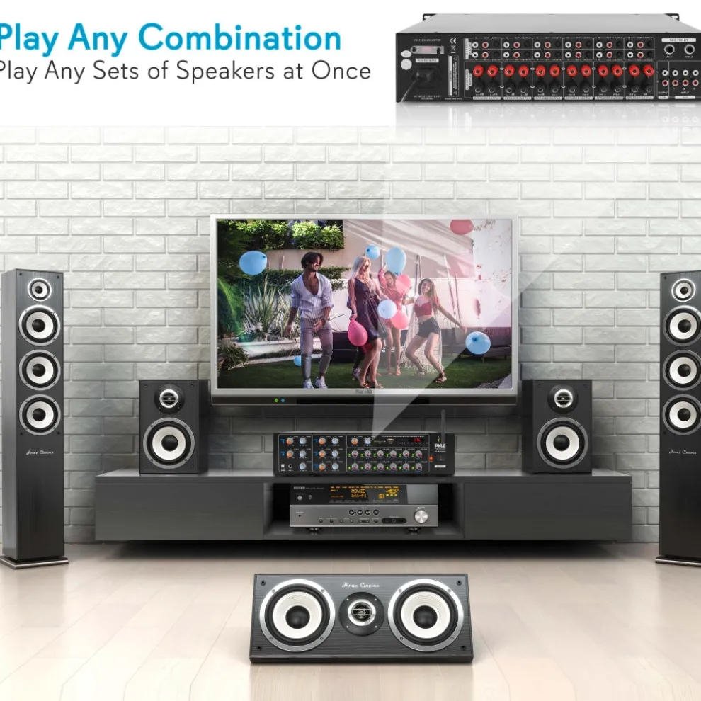 12-Channel Bluetooth Amplifier 6000W Multi-Zone Mixer with USB/SD/AUX