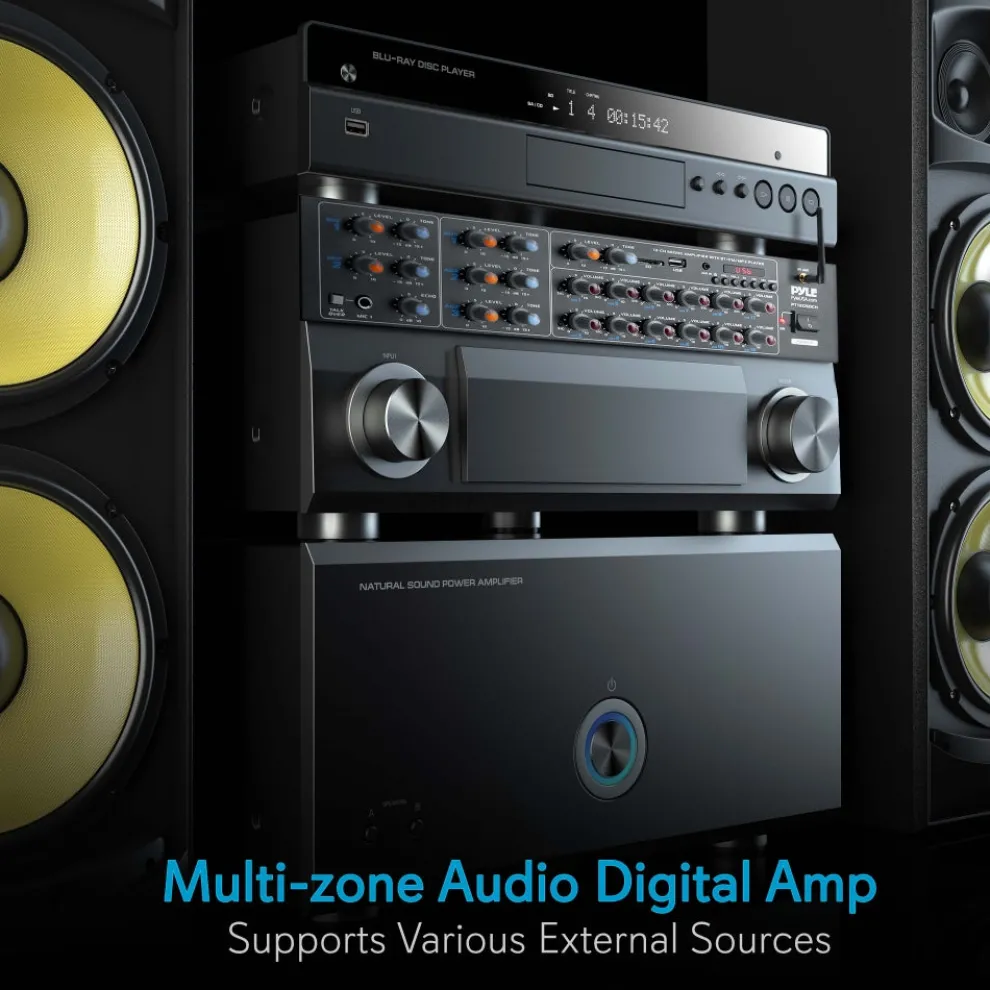 12-Channel Bluetooth Amplifier 6000W Multi-Zone Mixer with USB/SD/AUX