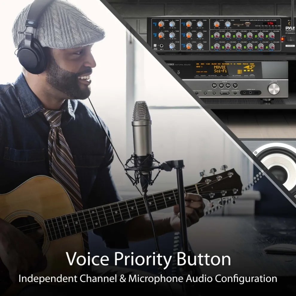 12-Channel Bluetooth Amplifier 6000W Multi-Zone Mixer with USB/SD/AUX