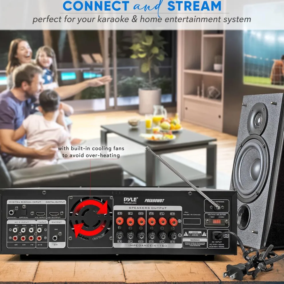 6-Channel Bluetooth Home Amplifier 1600W Wireless Streaming USB Inputs