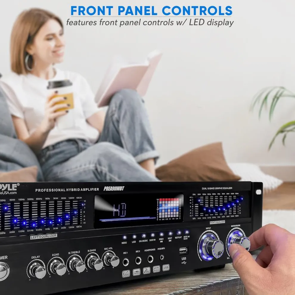 6-Channel Bluetooth Home Amplifier 1600W Wireless Streaming USB Inputs