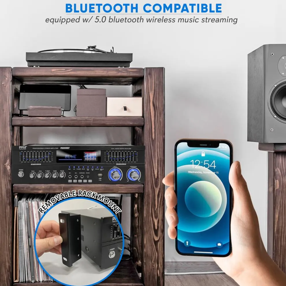 6-Channel Bluetooth Home Amplifier 1600W Wireless Streaming USB Inputs