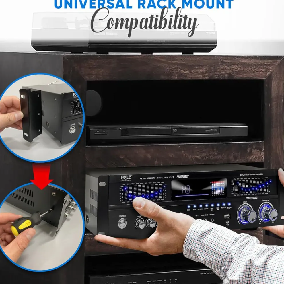 6-Channel Bluetooth Home Amplifier 1600W Wireless Streaming USB Inputs