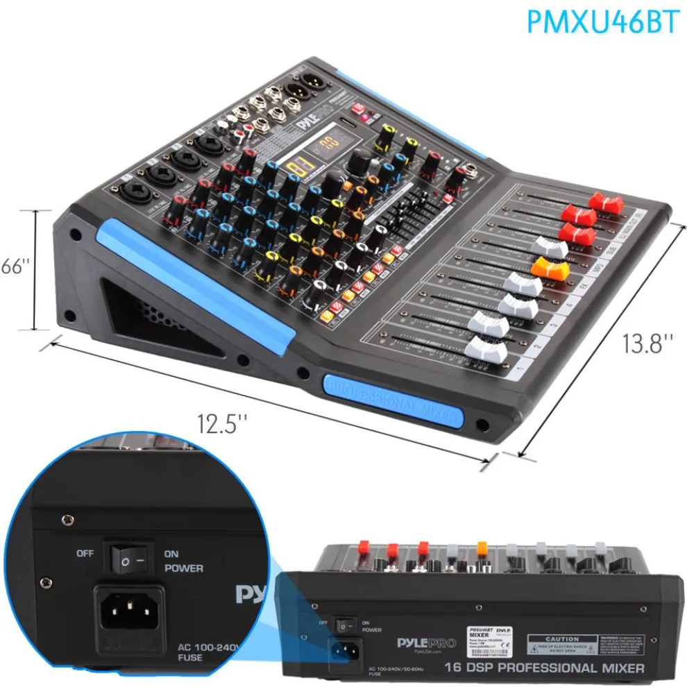 4-Channel Bluetooth Studio Mixer - USB Recording, 48V Power, 7-Band EQ