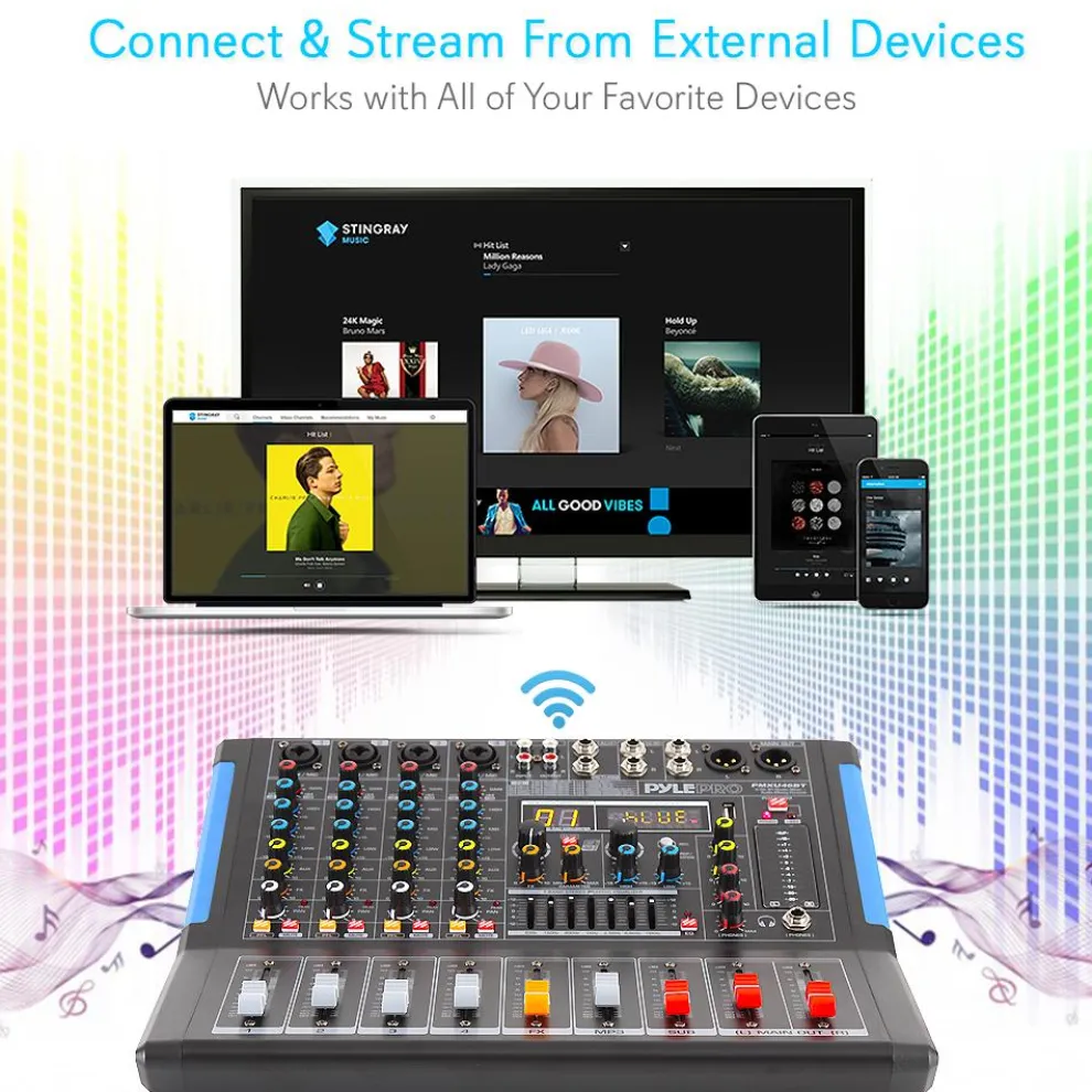 4-Channel Bluetooth Studio Mixer - USB Recording, 48V Power, 7-Band EQ