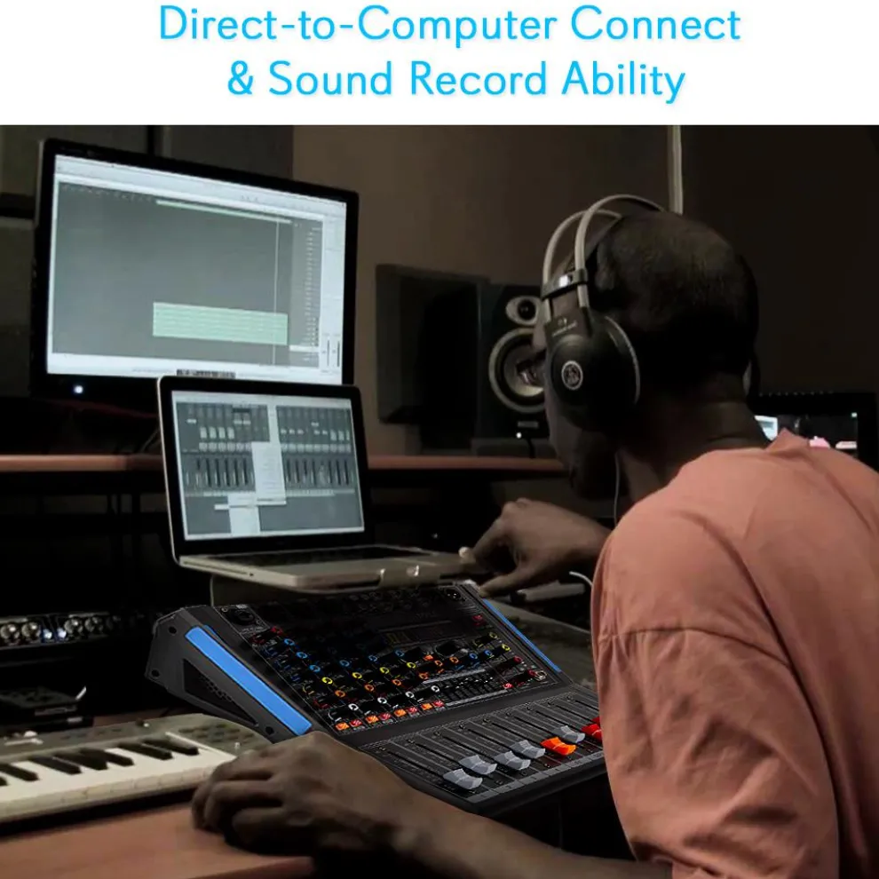 4-Channel Bluetooth Studio Mixer - USB Recording, 48V Power, 7-Band EQ