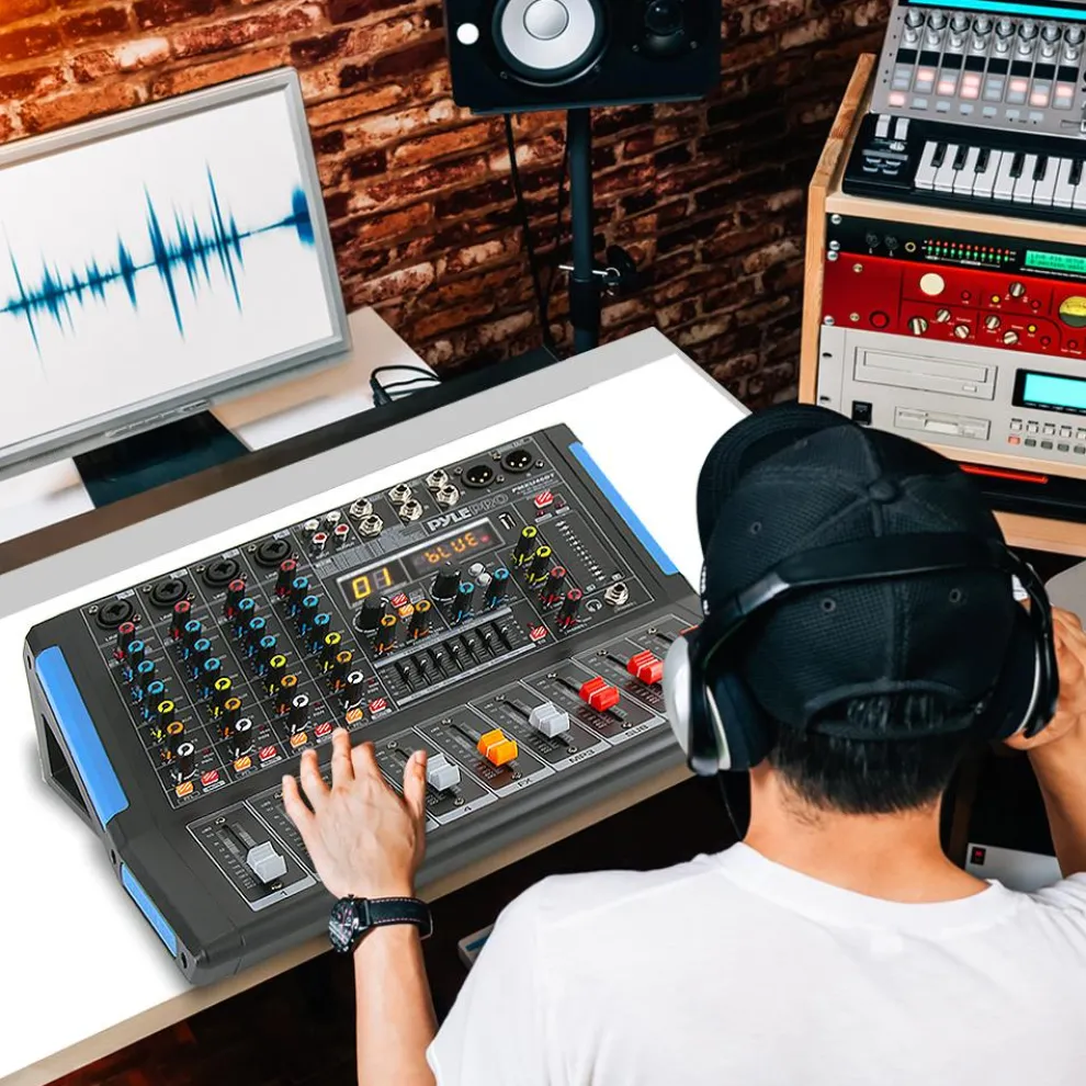 4-Channel Bluetooth Studio Mixer - USB Recording, 48V Power, 7-Band EQ