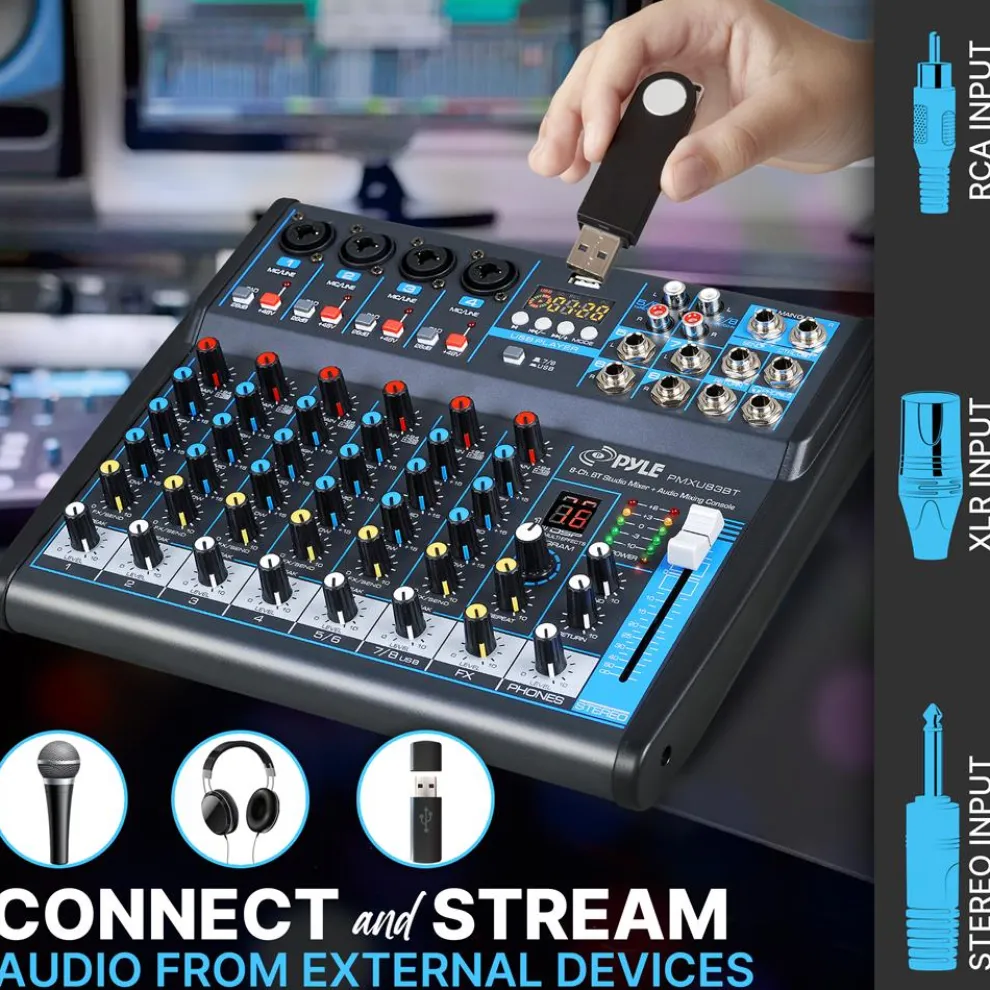8-Channel Bluetooth Studio Mixer - USB, DSP, Phantom Power, DJ/Studio Use