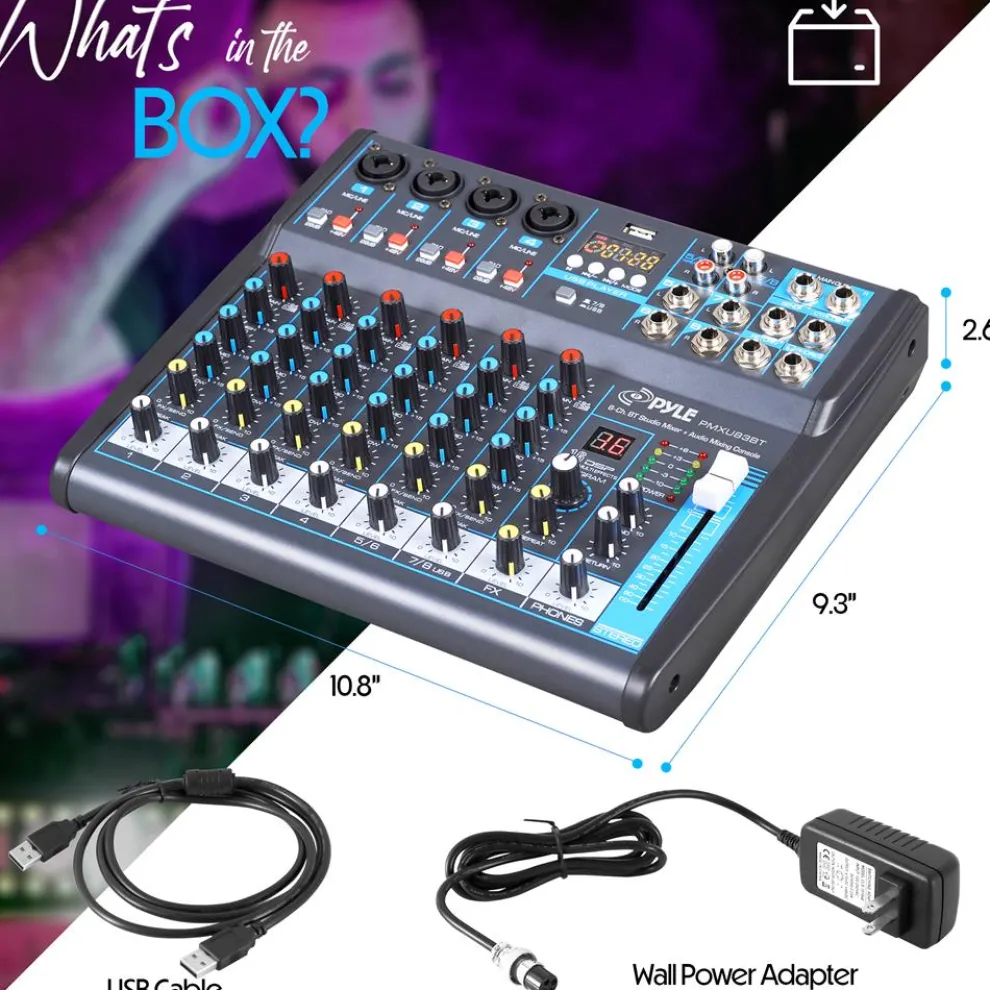 8-Channel Bluetooth Studio Mixer - USB, DSP, Phantom Power, DJ/Studio Use