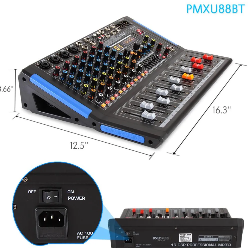 8-Channel Bluetooth DJ Mixer - Pro Sound, USB Recording, 7-Band EQ