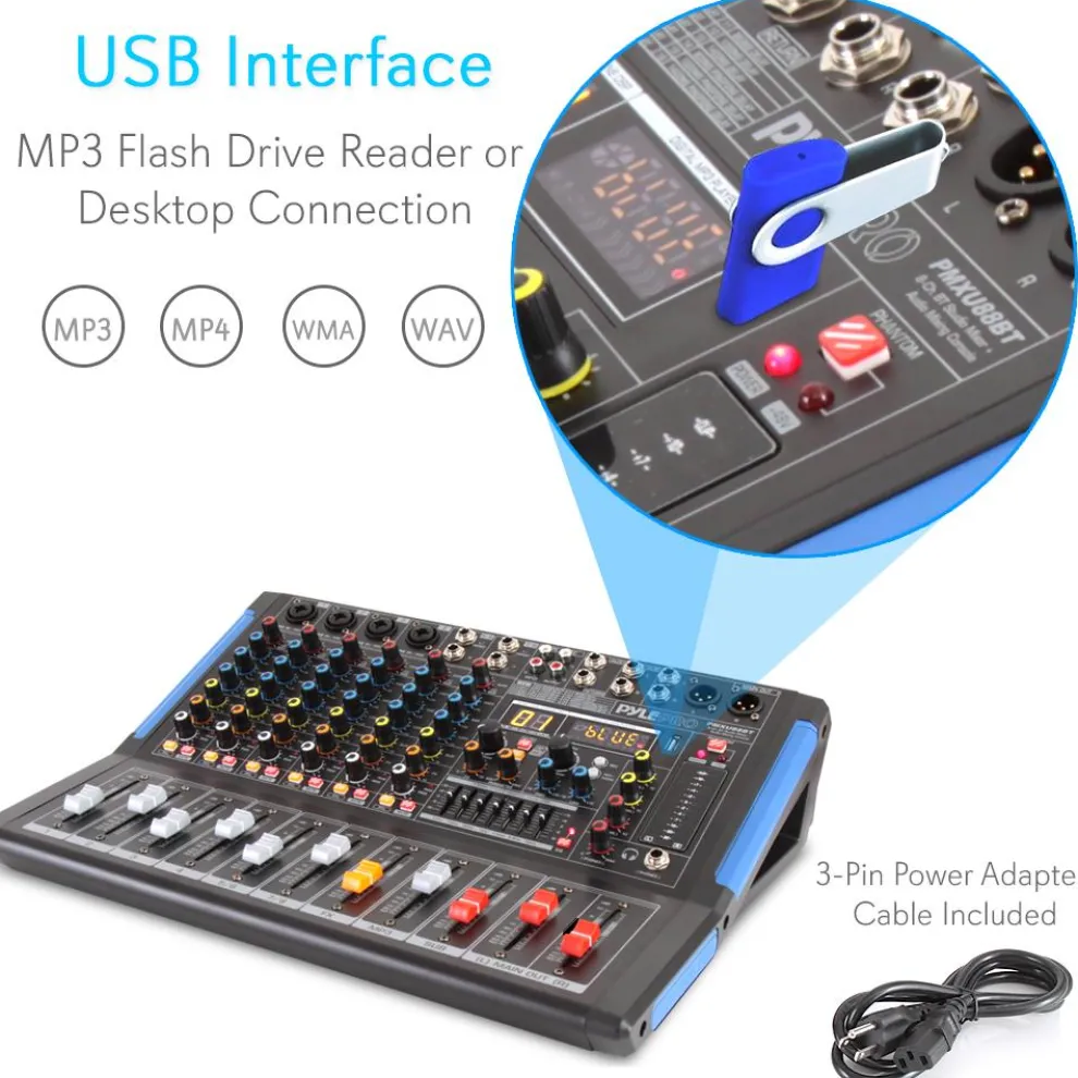 8-Channel Bluetooth DJ Mixer - Pro Sound, USB Recording, 7-Band EQ