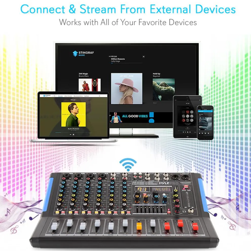 8-Channel Bluetooth DJ Mixer - Pro Sound, USB Recording, 7-Band EQ